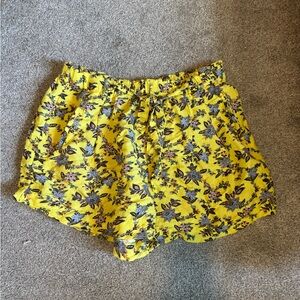 Anthropologie Yellow Floral High Tie Waist Shorts